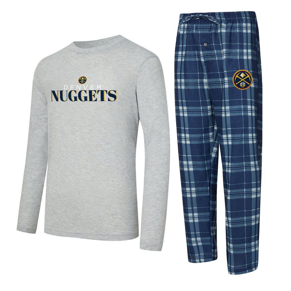 Denver Nuggets Concepts Sport Regulate Long Sleeve T-Shirt & Plaid Pant Set - Navy