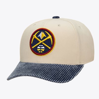 Denver Nuggets Mitchell & Ness Washed Corduroy Pro Crown Snapback Hat - Cream/Blue