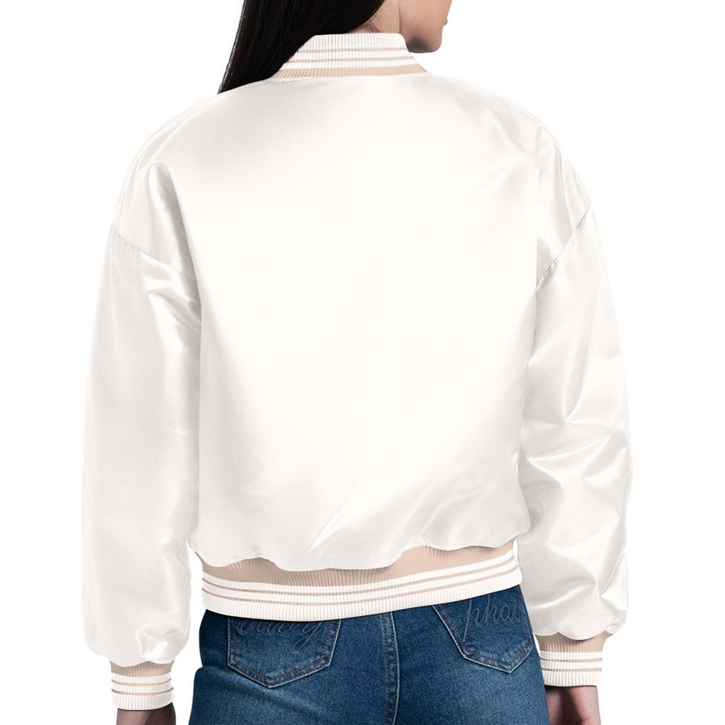 Denver Nuggets Starter Women's Printed Logo Cropped Satin Varsity Full-Snap Jacket - Cream