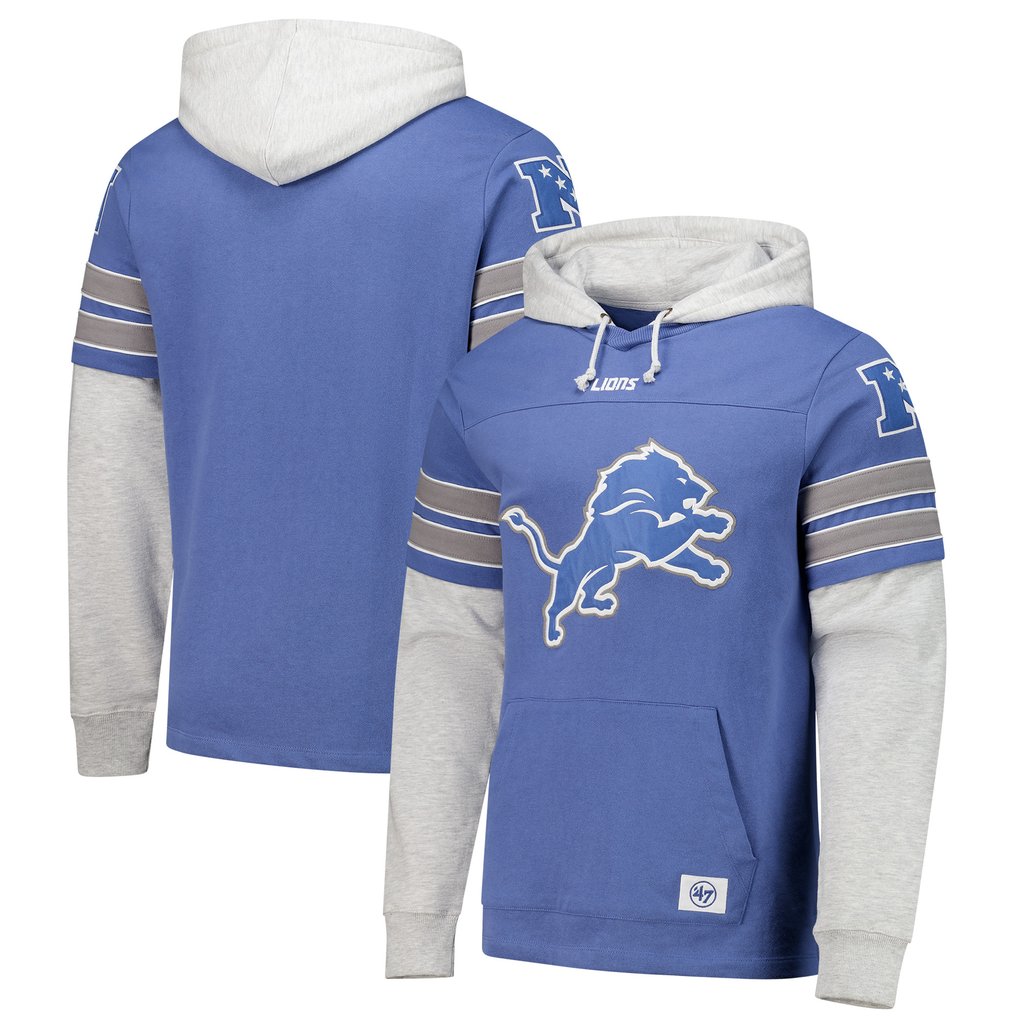 Detroit Lions '47 Double Header Blitz Cornerback Pullover Hoodie - Blue