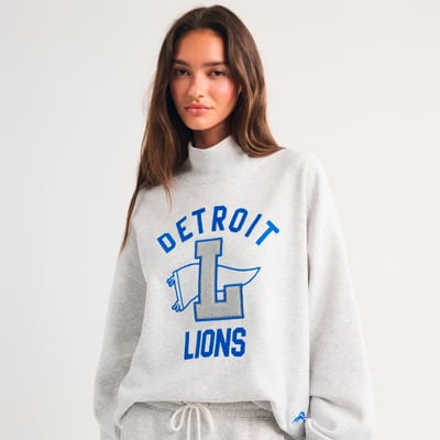 Detroit Lions Abercrombie & Fitch Women's Sunday Oversized Funnel Neck Sweatshirt - Heather Gray