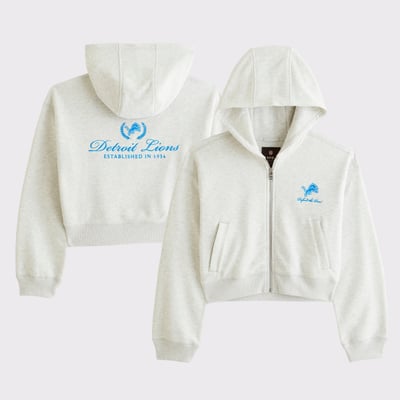 Detroit Lions Abercrombie & Fitch Women's YPB On The Go 6AM Full-Zip Hoodie - Heather Gray