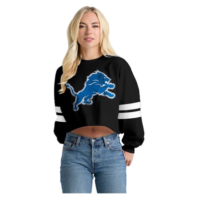  Detroit Lions Spirit Jersey Oversized Cropped Stripe Long Sleeve T-Shirt - Black