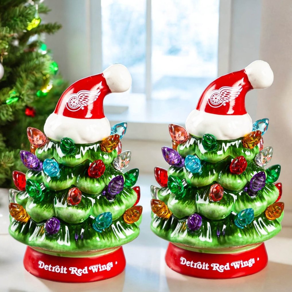 Detroit Red Wings 2-Pack 4" Ceramic LED Christmas Tree Set