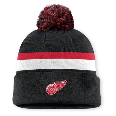 Detroit Red Wings Fanatics Authentic Pro Rink Cuffed Knit Hat with Pom - Black