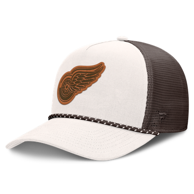  Detroit Red Wings Fanatics Level Up Bronco Rope A-Frame Trucker Adjustable Hat - Cream/Brown