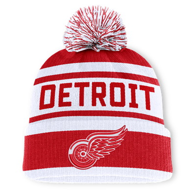 Detroit Red Wings Fanatics Fundamental Cuffed Knit Hat with Pom - Red/White
