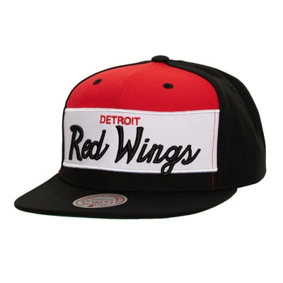 Detroit Red Wings Mitchell & Ness Retro Script Colorblock Snapback Hat - Black