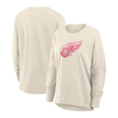 Detroit Red Wings Fanatics Women's Distressed Logo Long Sleeve T-Shirt - Cream