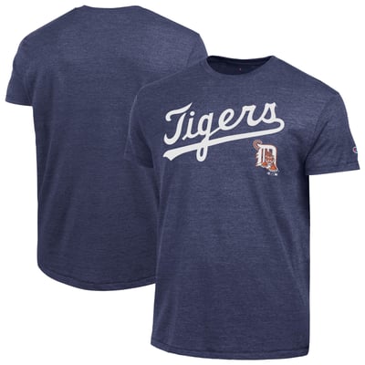  Detroit Tigers Champion Cooperstown Wordmark Lockup Tri-Blend T-Shirt - Navy