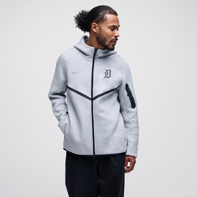 Detroit Tigers Nike Tech Fleece Raglan Full-Zip Windrunner Hoodie - Heather Gray