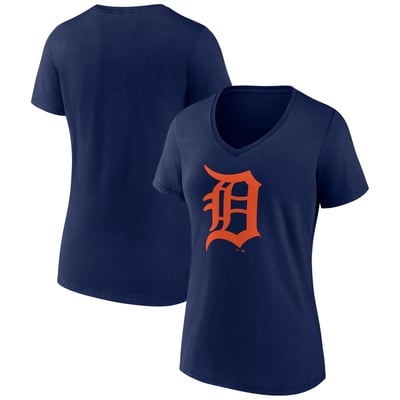  Detroit Tigers Logo Athletic Women's Official Logo Athletic V-Neck T-Shirt - Navy