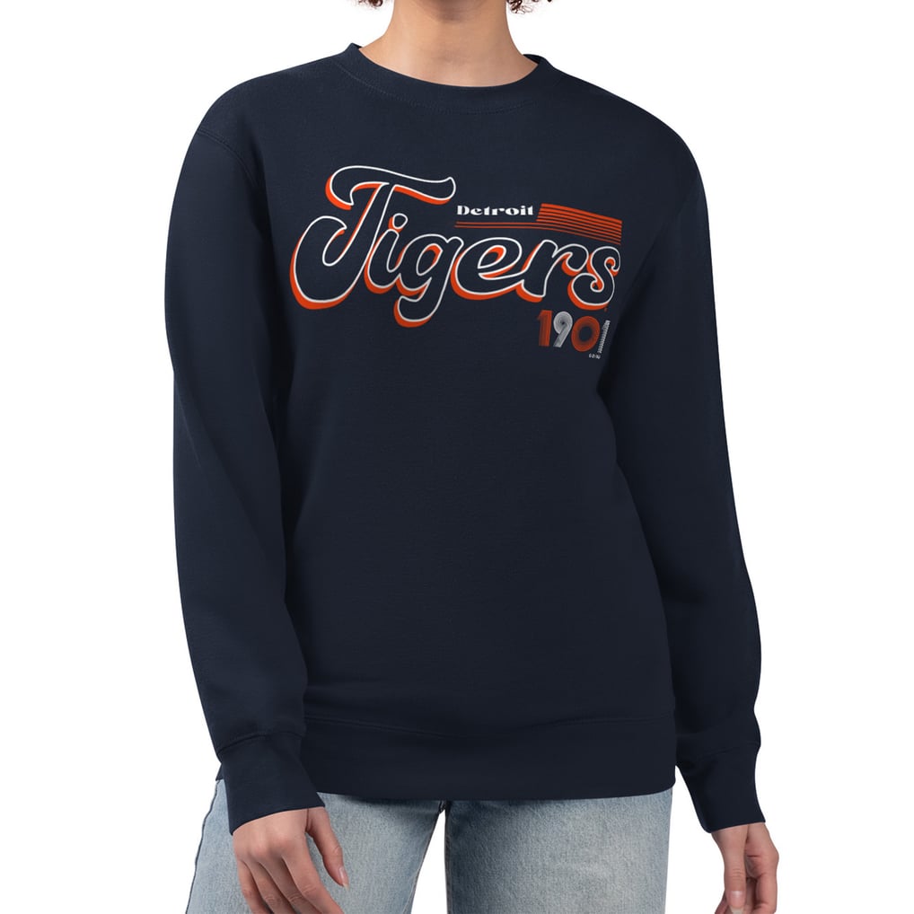 Detroit Tigers Starter Women's Groovy Script Team Fleece Pullover Sweatshirt - Navy
