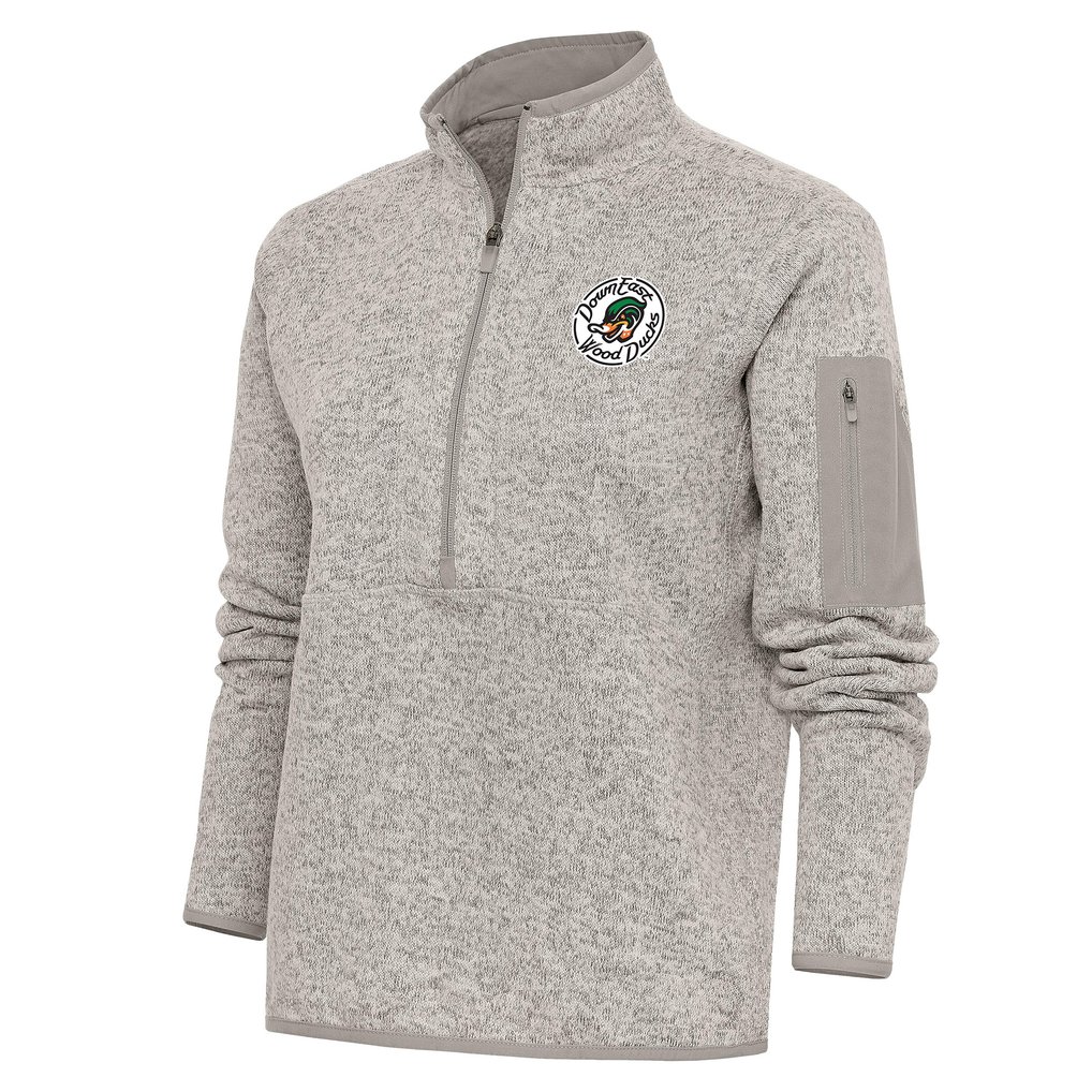 Down East Wood Ducks Antigua Women's Fortune Half-Zip Pullover Jacket - Oatmeal