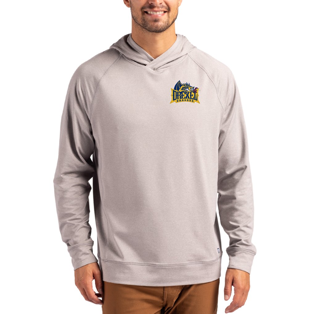 Drexel Dragons Cutter & Buck Primary Logo Adapt Knit Raglan Pullover Hoodie - Heather Gray