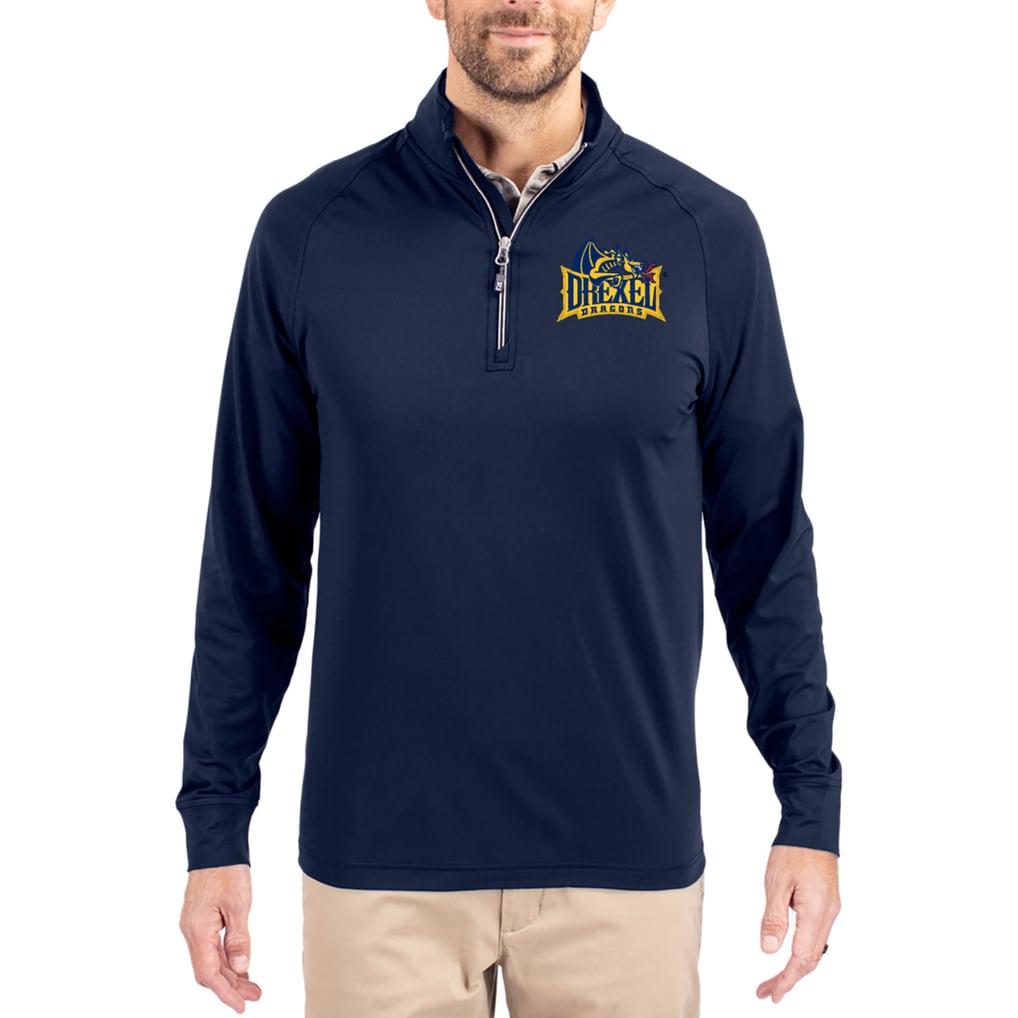 Drexel Dragons Cutter & Buck Adapt Eco Knit Stretch Recycled Quarter-Zip Pullover - Navy