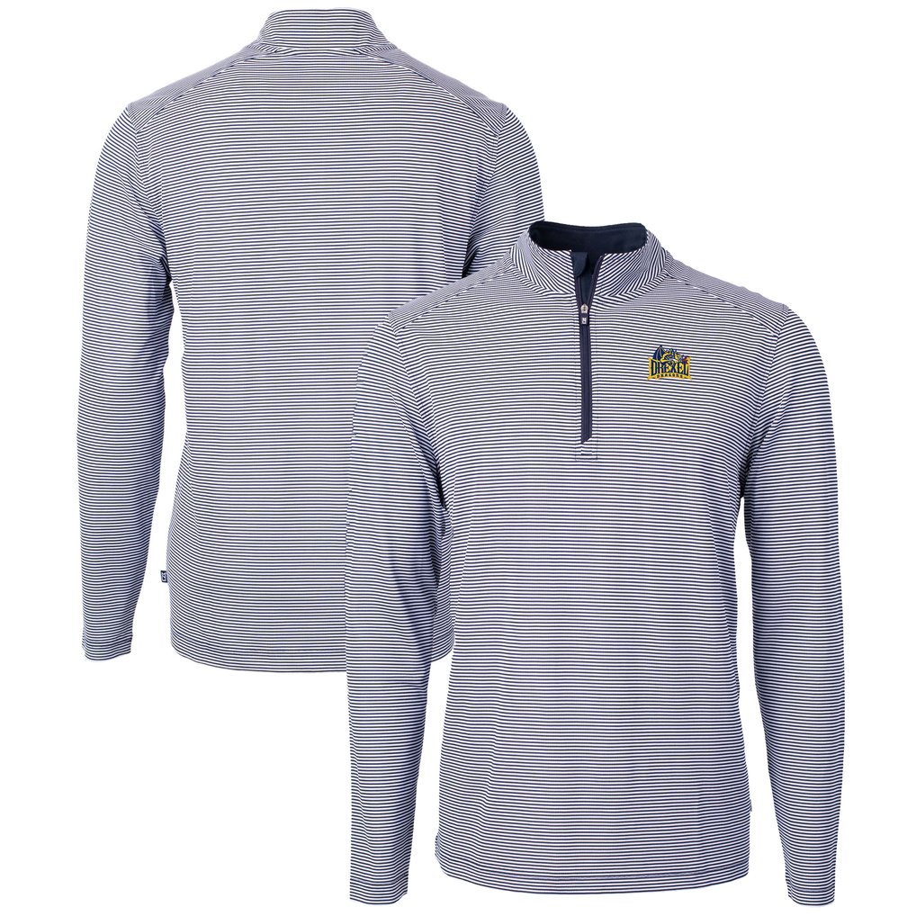  Drexel Dragons Cutter & Buck Big & Tall Virtue Eco Pique Micro Stripe Recycled Quarter-Zip Pullover Top - Navy/White