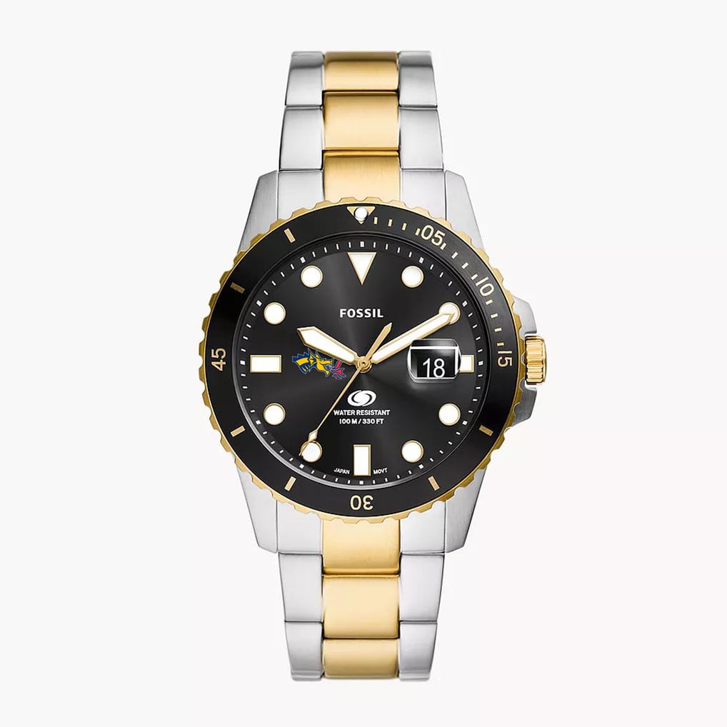  Drexel Dragons Fossil Blue Dive Three-Hand Date Two-Tone Stainless Steel Watch - Silver