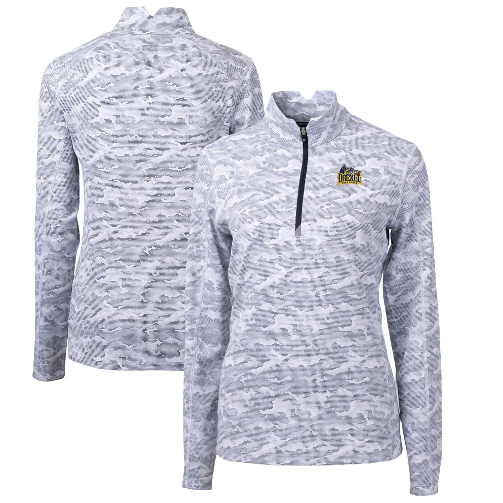 Drexel Dragons Cutter & Buck Women's Traverse Camo Quarter-Zip Pullover Top - Charcoal