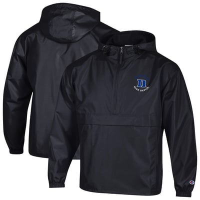  Duke Blue Devils Champion Packable Hooded Windbreaker Half-Zip Jacket - Black