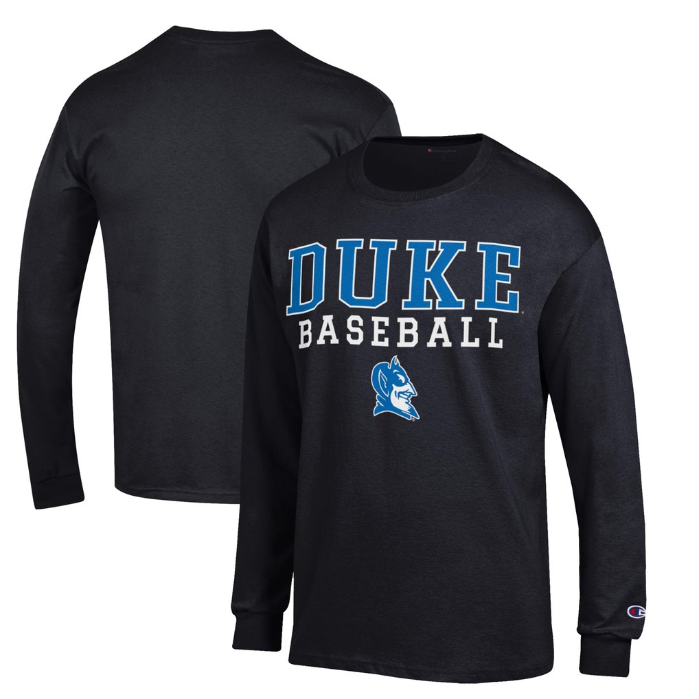  Duke Blue Devils Champion Stacked Logo Baseball Long Sleeve T-Shirt - Black