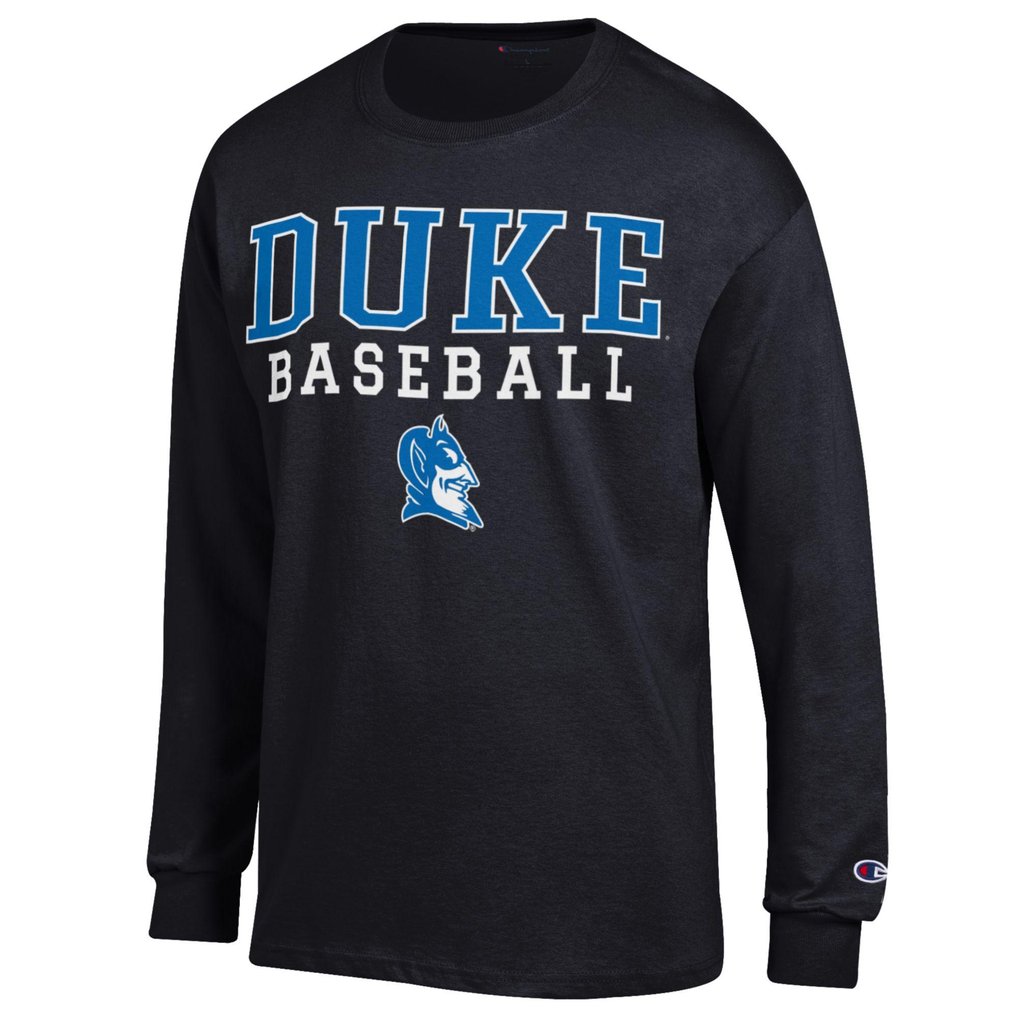  Duke Blue Devils Champion Stacked Logo Baseball Long Sleeve T-Shirt - Black