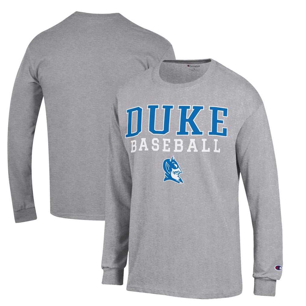  Duke Blue Devils Champion Stacked Logo Baseball Long Sleeve T-Shirt - Gray