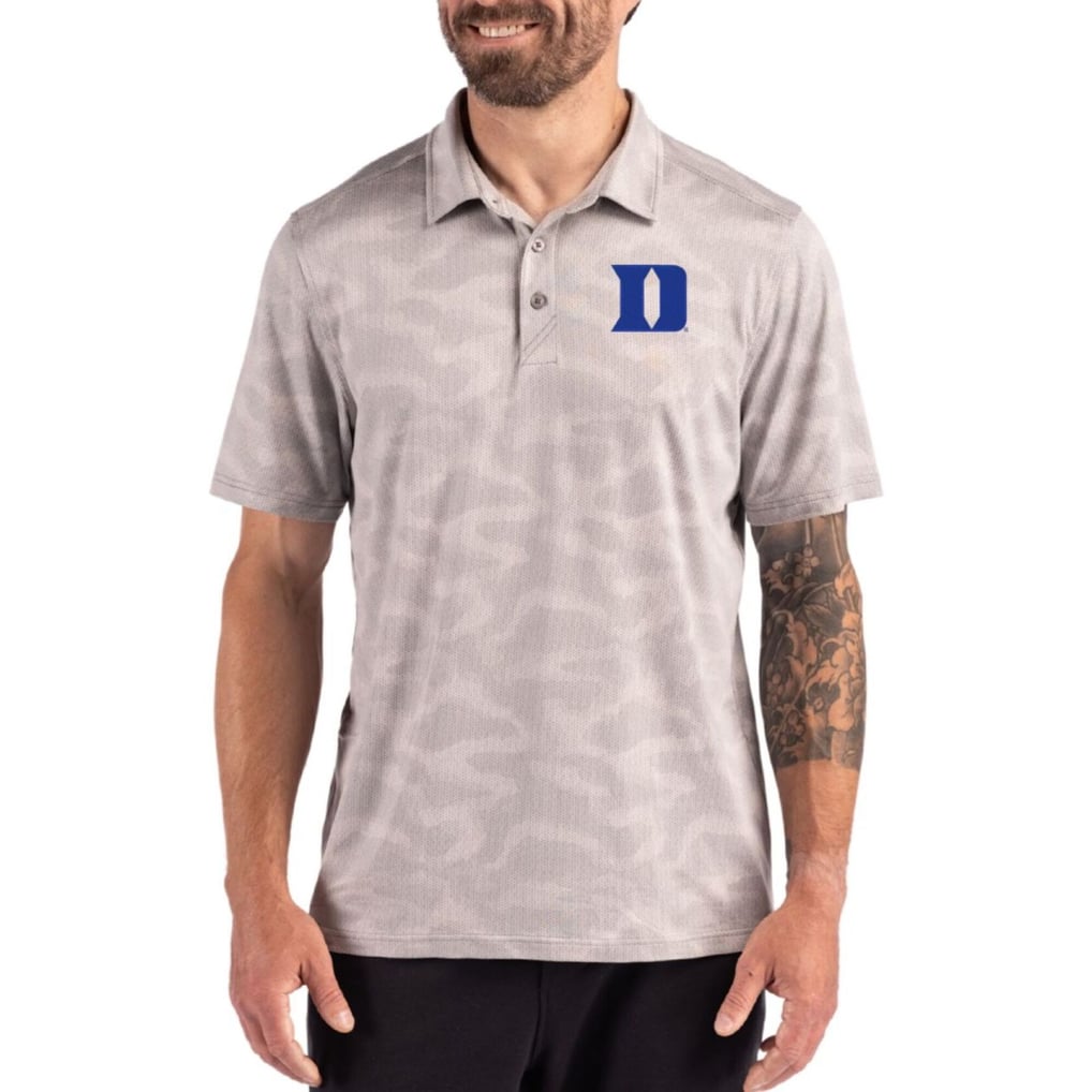Duke Blue Devils Cutter & Buck Coastline Recycled Double-Peached Camo Polo - Gray