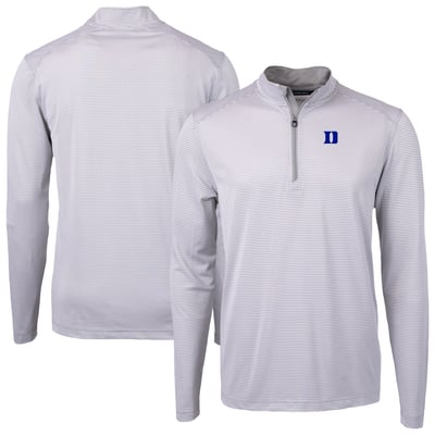 Duke Blue Devils Cutter & Buck Virtue Eco Pique Micro Stripe Recycled DryTec Quarter-Zip Top - Gray