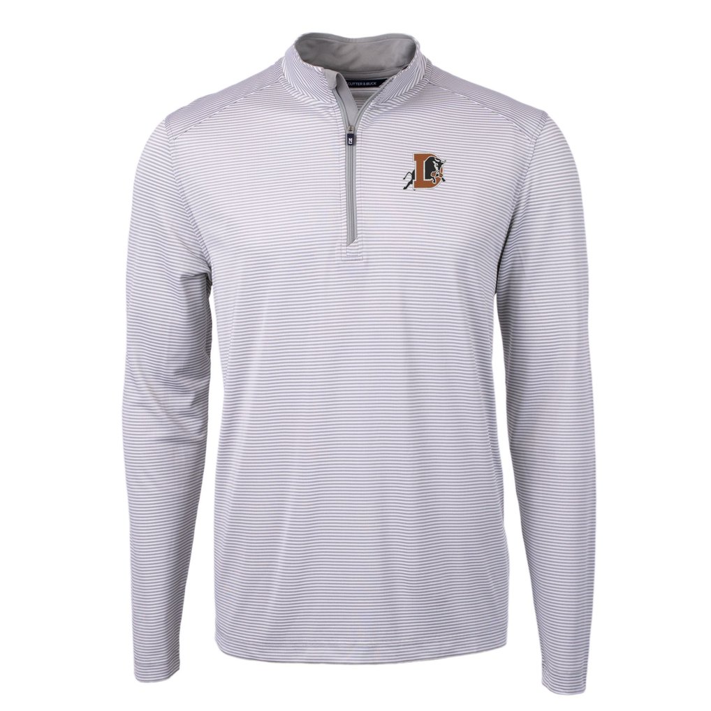Durham Bulls Cutter & Buck Virtue Eco Pique Micro Stripe Recycled Quarter-Zip Pullover Top - Gray/White