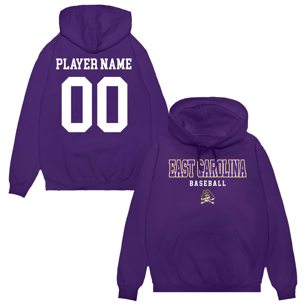 ECU Pirates Unisex NIL Pick-A-Player Baseball Pullover Hoodie - Purple