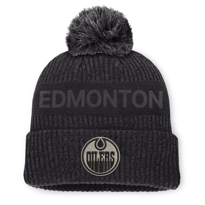 Edmonton Oilers Fanatics Road Phantom Cuffed Knit Hat with Pom - Charcoal