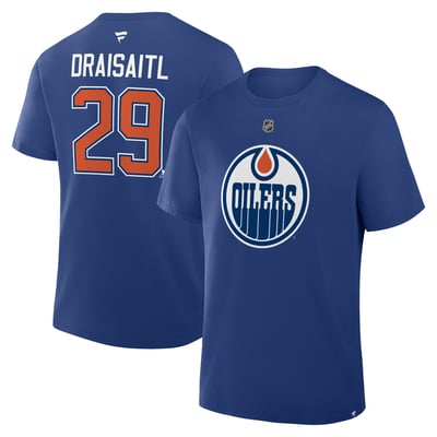 Leon Draisaitl Edmonton Oilers Fanatics Authentic Stack Name & Number T-Shirt - Royal