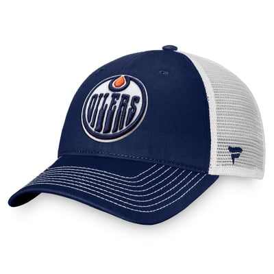 Edmonton Oilers Fanatics Core Primary Logo Trucker Adjustable Hat - Navy/White