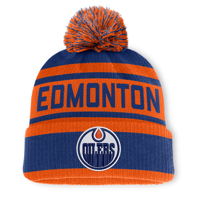 Edmonton Oilers Fanatics Fundamental Cuffed Knit Hat with Pom - Royal/Orange