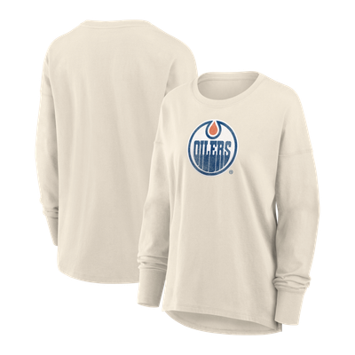Edmonton Oilers Fanatics Women's Distressed Logo Long Sleeve T-Shirt - Cream