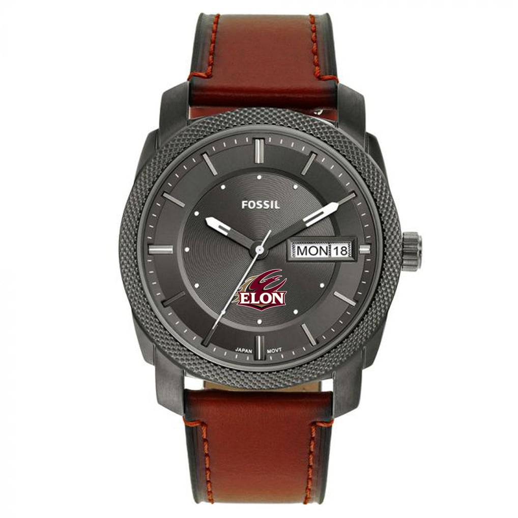 Elon Phoenix Fossil Machine Three-Hand Date Brown Leather Watch
