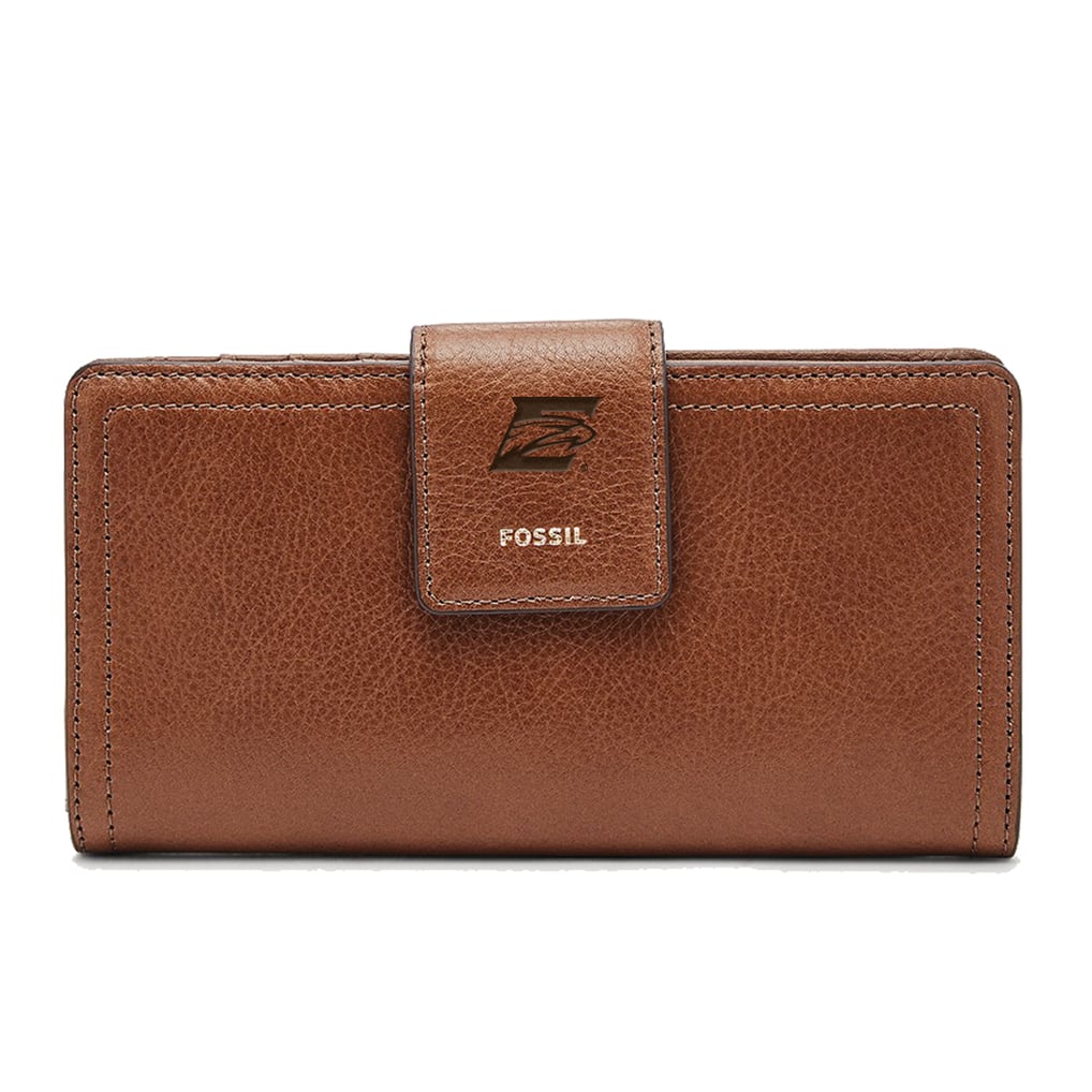 Emory Eagles Fossil Women's Leather Logan RFID Tab Clutch - Brown