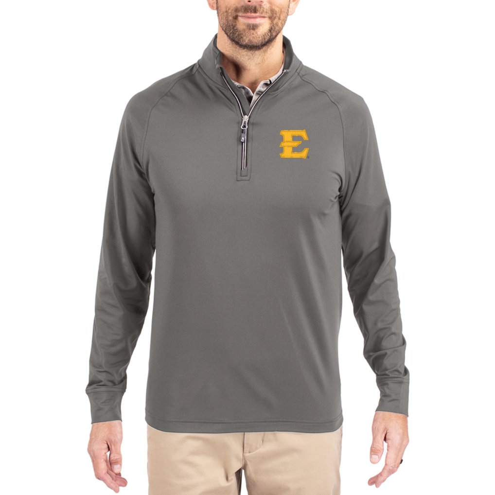 ETSU Buccaneers Cutter & Buck Primary Logo Adapt Eco Knit Stretch Raglan Quarter-Zip Pullover - Gray