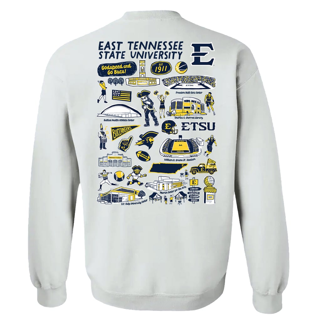  ETSU Buccaneers Vive La Fete Women's Impressions Artwork Pullover Sweatshirt - White