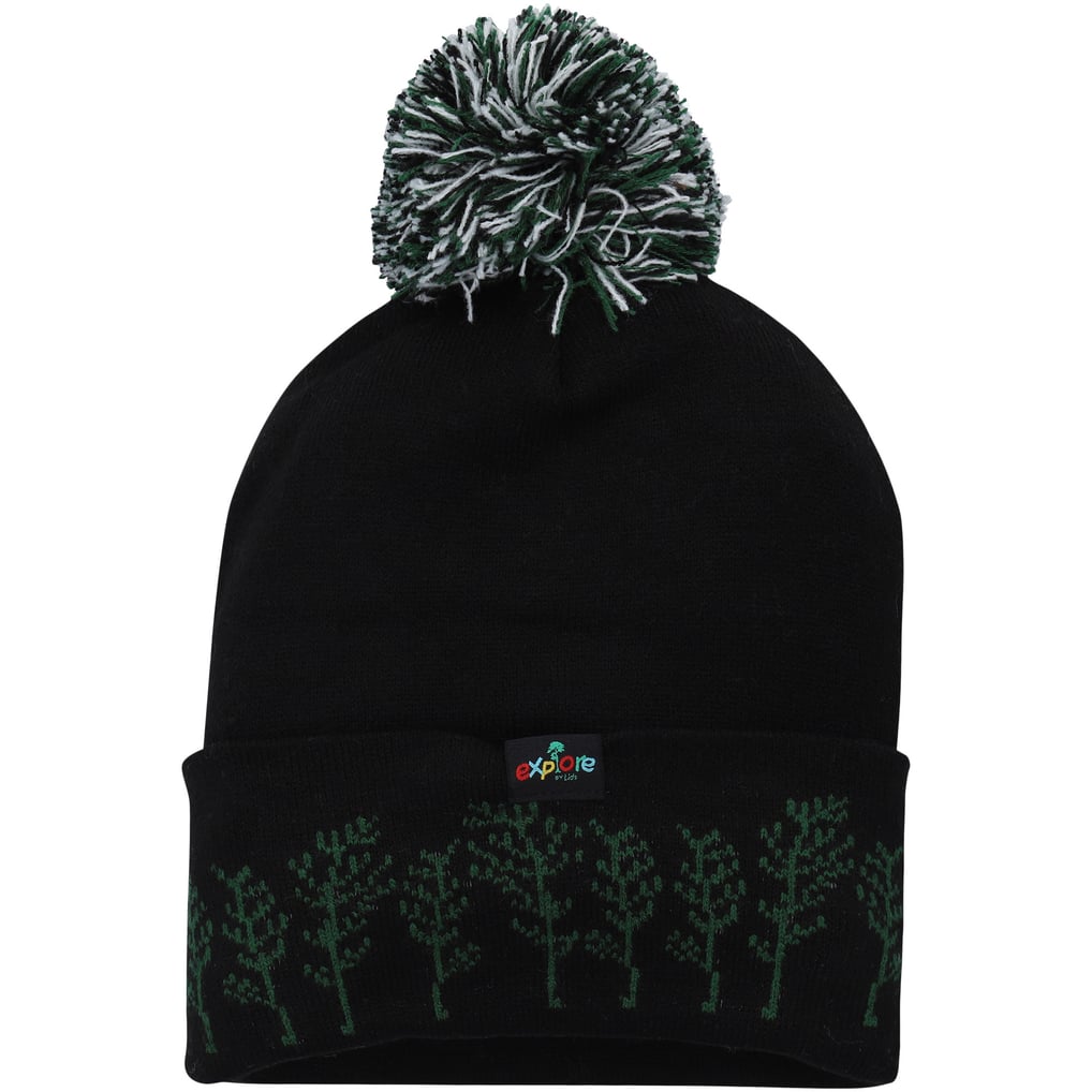 Explore Youth Panda Cuffed Knit Hat with Pom - Black