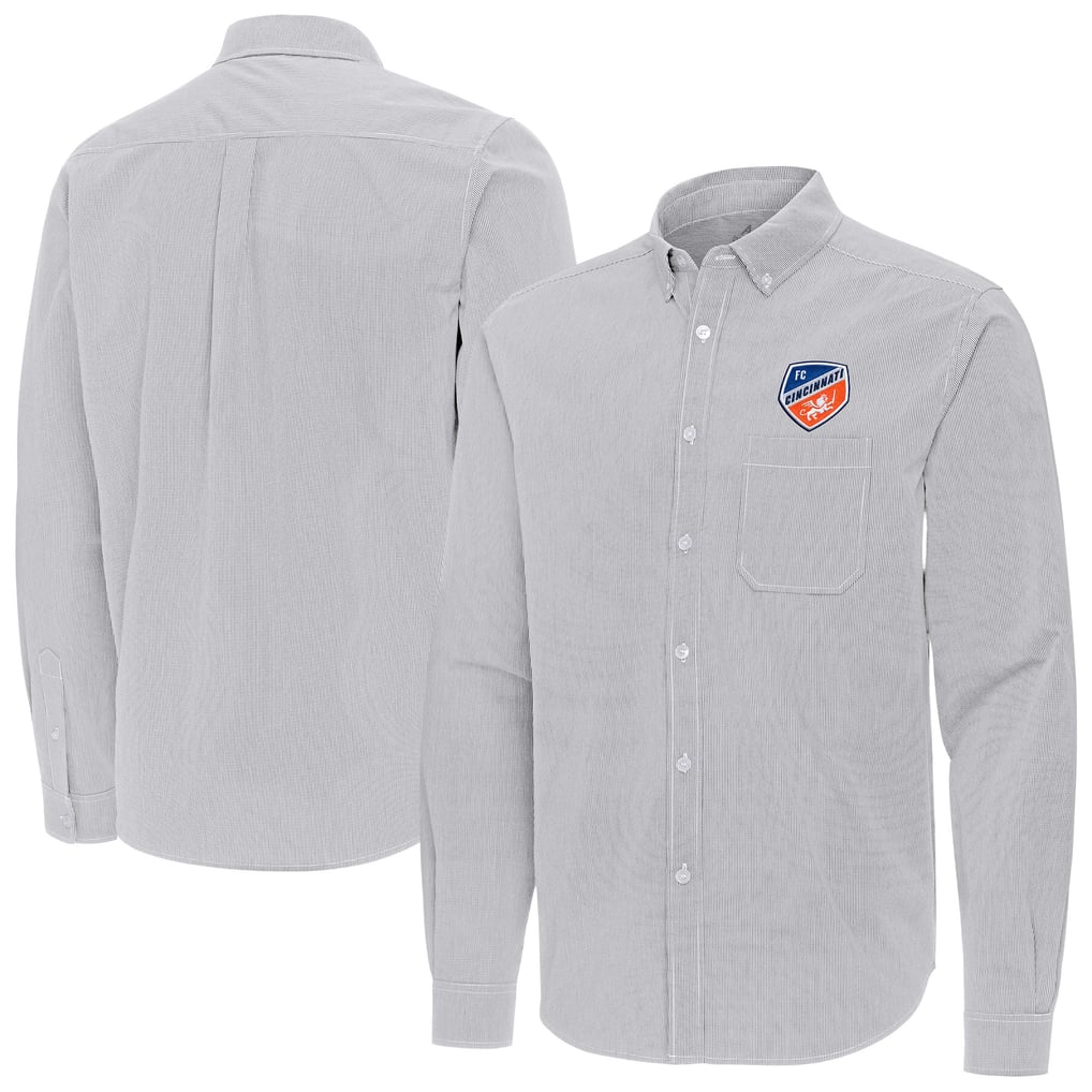 FC Cincinnati Antigua Porter Woven Tri-Blend Long Sleeve Button-Down Shirt - Gray