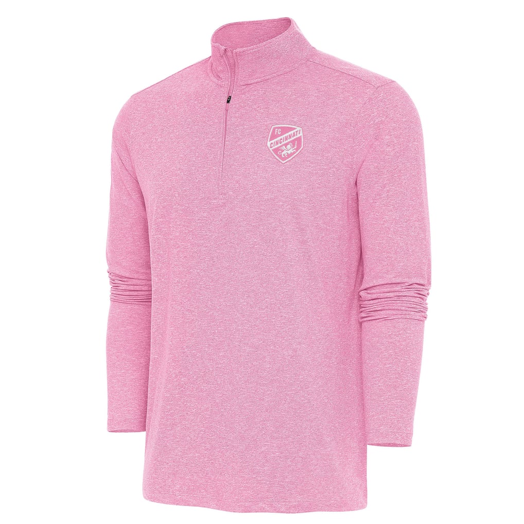 FC Cincinnati Antigua White Logo Hunk Quarter-Zip Pullover Top - Pink