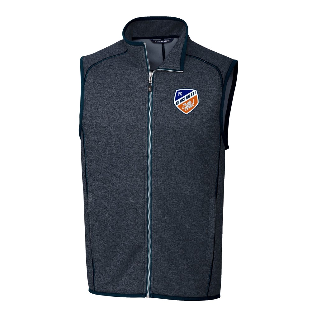 FC Cincinnati Cutter & Buck Mainsail Sweater-Knit Full-Zip Vest - Heather Navy