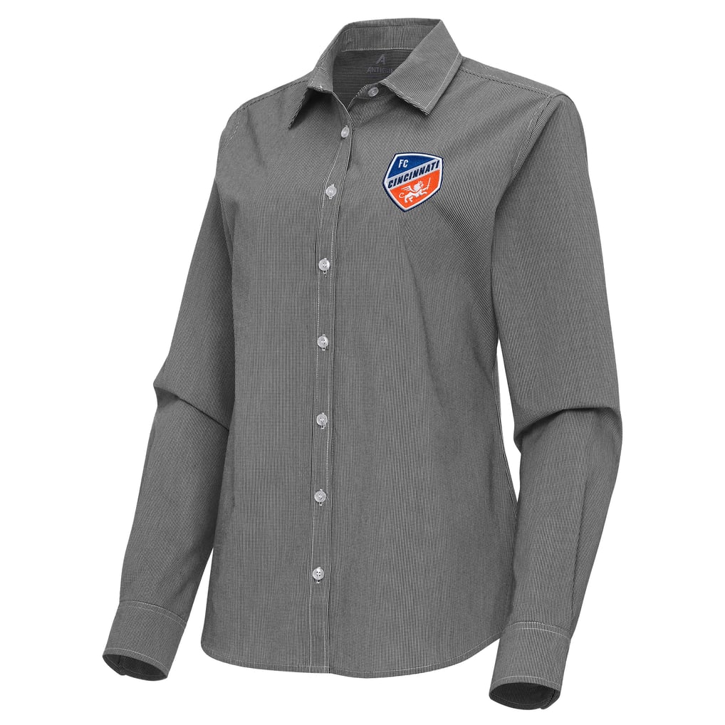 FC Cincinnati Antigua Women's Porter Woven Tri-Blend Long Sleeve Button-Up Shirt - Black