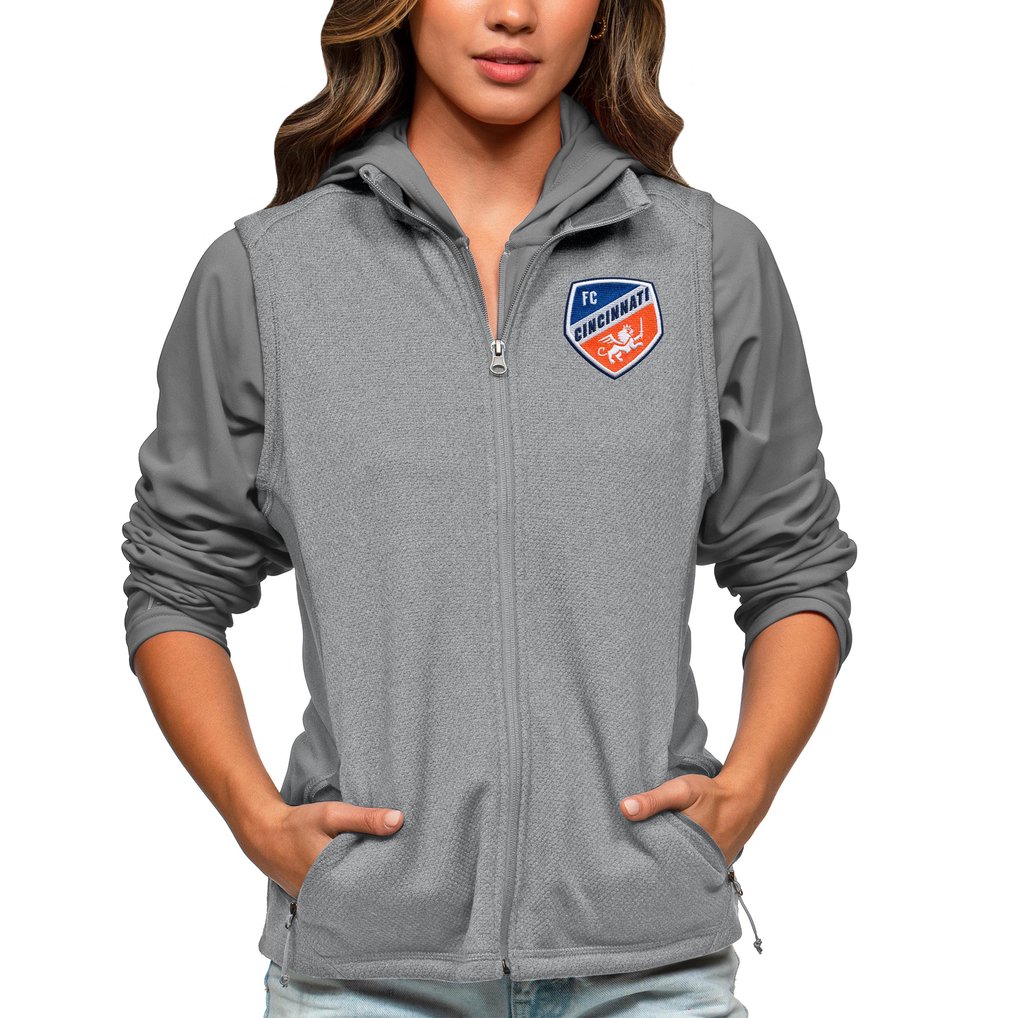 FC Cincinnati Antigua Women's Team Logo Course Full-Zip Vest - Heather Gray