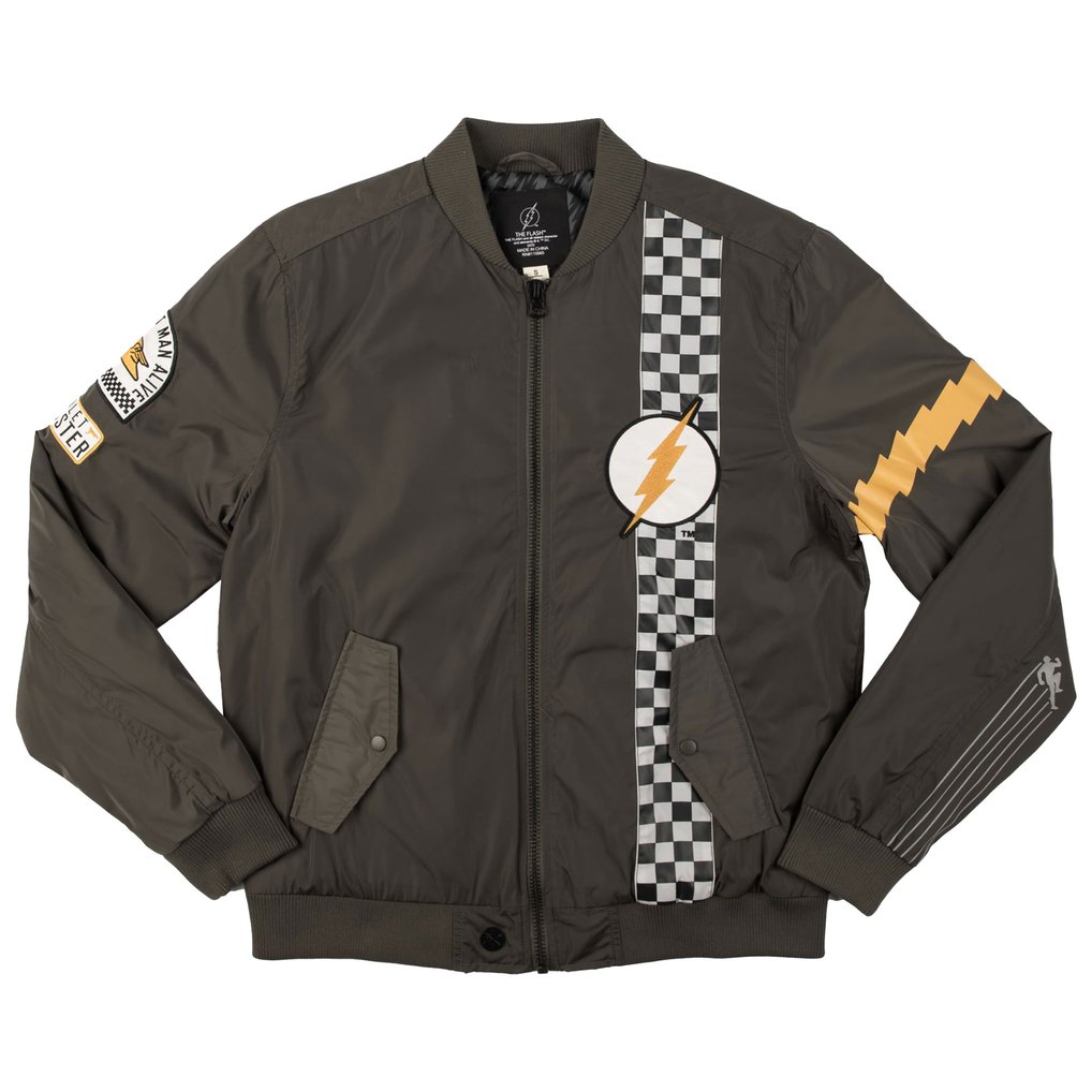 Flash Heroes & Villains Checkered Full-Zip Bomber Jacket - Black