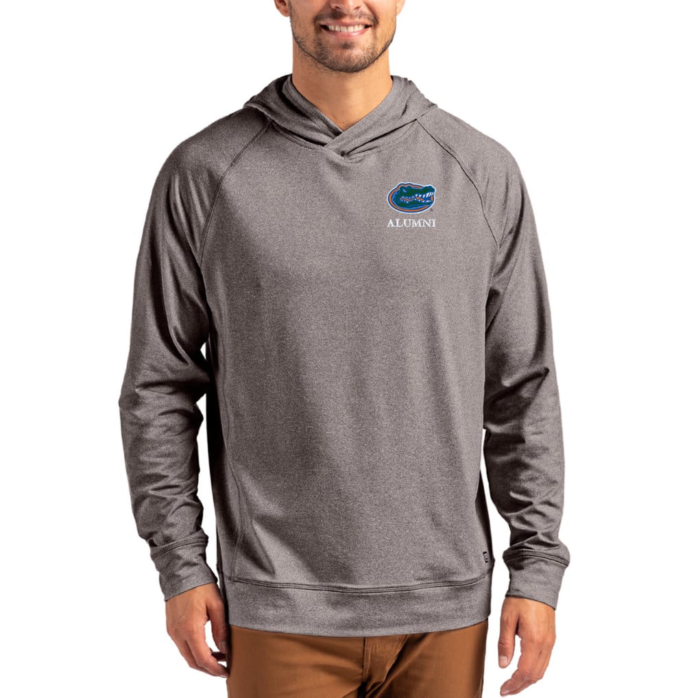 Florida Gators Cutter & Buck Alumni Logo Adapt Knit Raglan Pullover Hoodie - Heather Charcoal