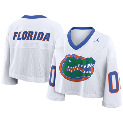 Florida Gators Nike Women's Oversized Logo Cropped Fashion Jersey - White
