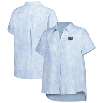 Florida Gators Tommy Bahama Women's Legacy Leaves Camp Button-Up Shirt - Light Blue